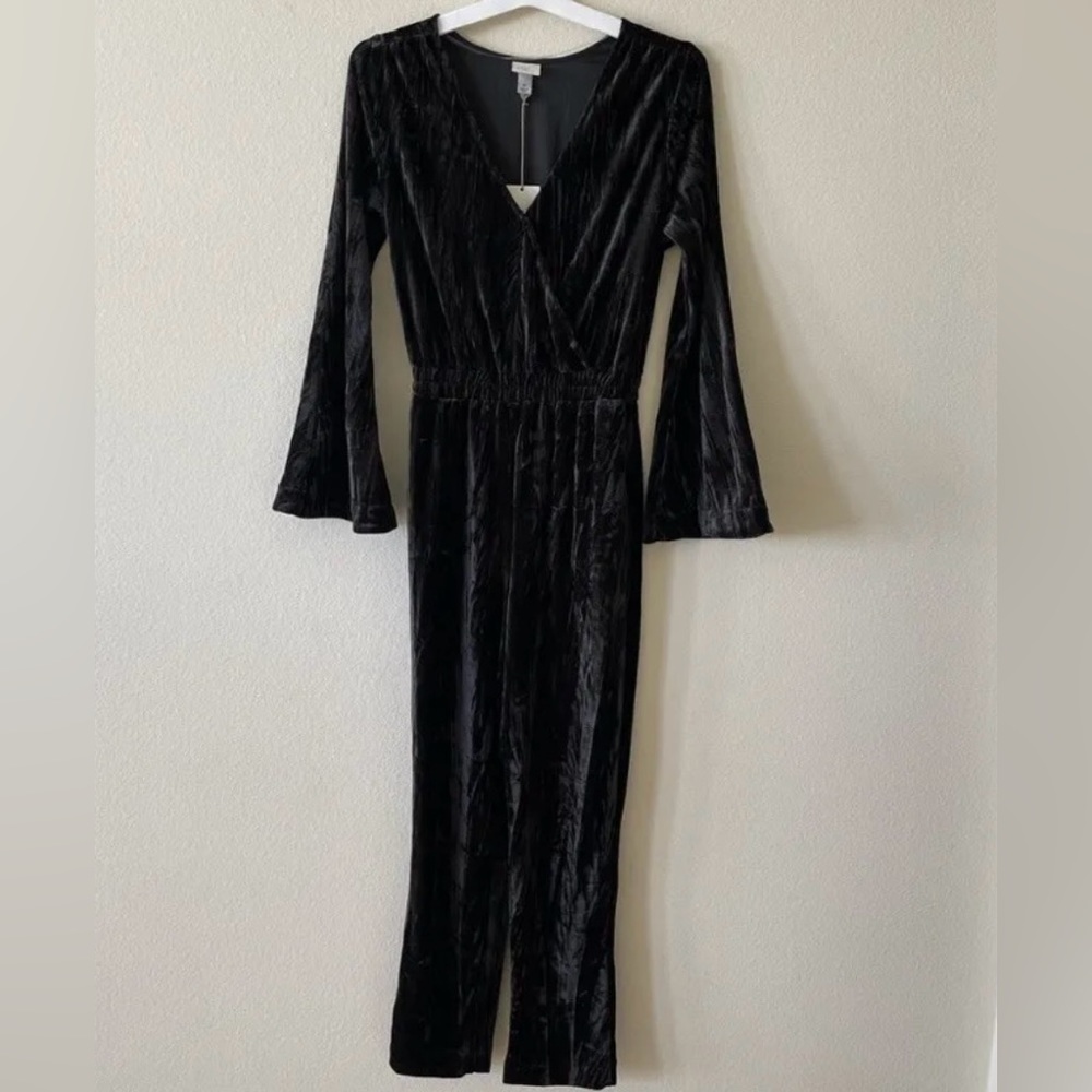 Women's Bell Long Sleeve Velour Jumpsuit XS BLACK.